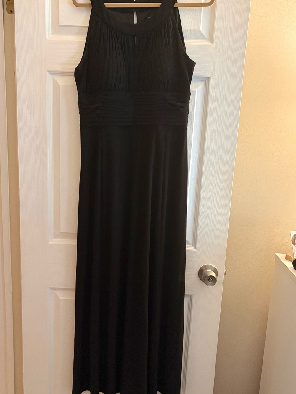 SLNY Black Sleeveless Maxi Dress with Pleated Bodice